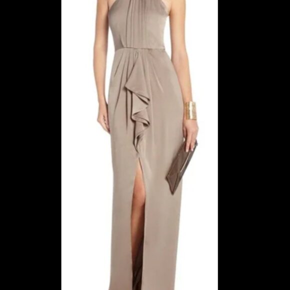 BCBG Milania Chain Link Halter Maxi Dress Taupe Size 4 - Picture 1 of 7